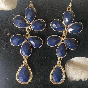 Marilyn Schiff Pierced Dark Navy Blue Dangle Vintage Earrings